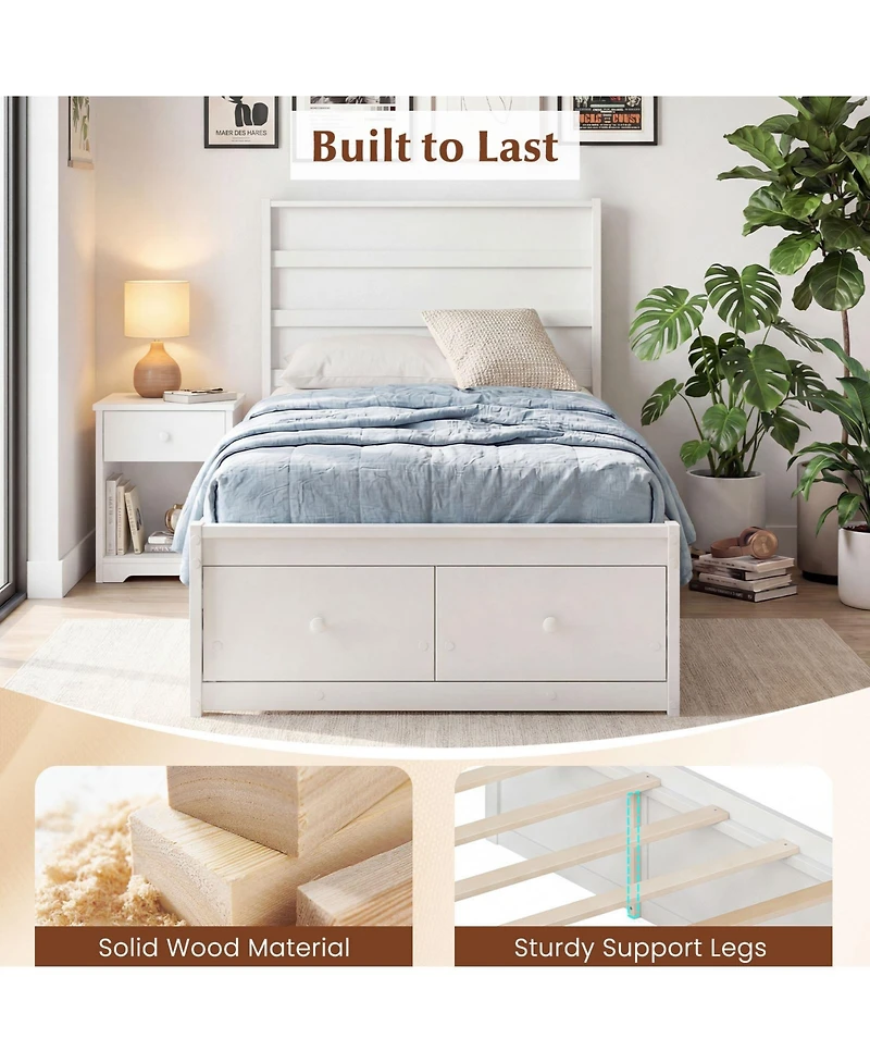 Slickblue Twin Bed Frame with Built-in Storage Drawers and Headboard