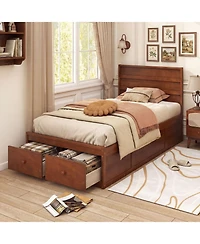Slickblue Twin Bed Frame with Built-in Storage Drawers and Headboard