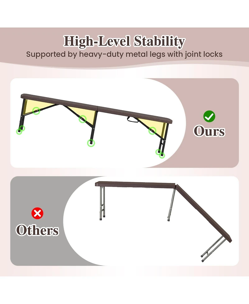 Sugift 6 Feet Folding Hdpe Bench with 1320 Lbs Capacity and Handle Lock