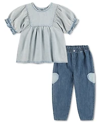 Levi's Girls' Toddler 2T-5T Yoke Short-Sleeve Top and Pants, 2-Piece Set