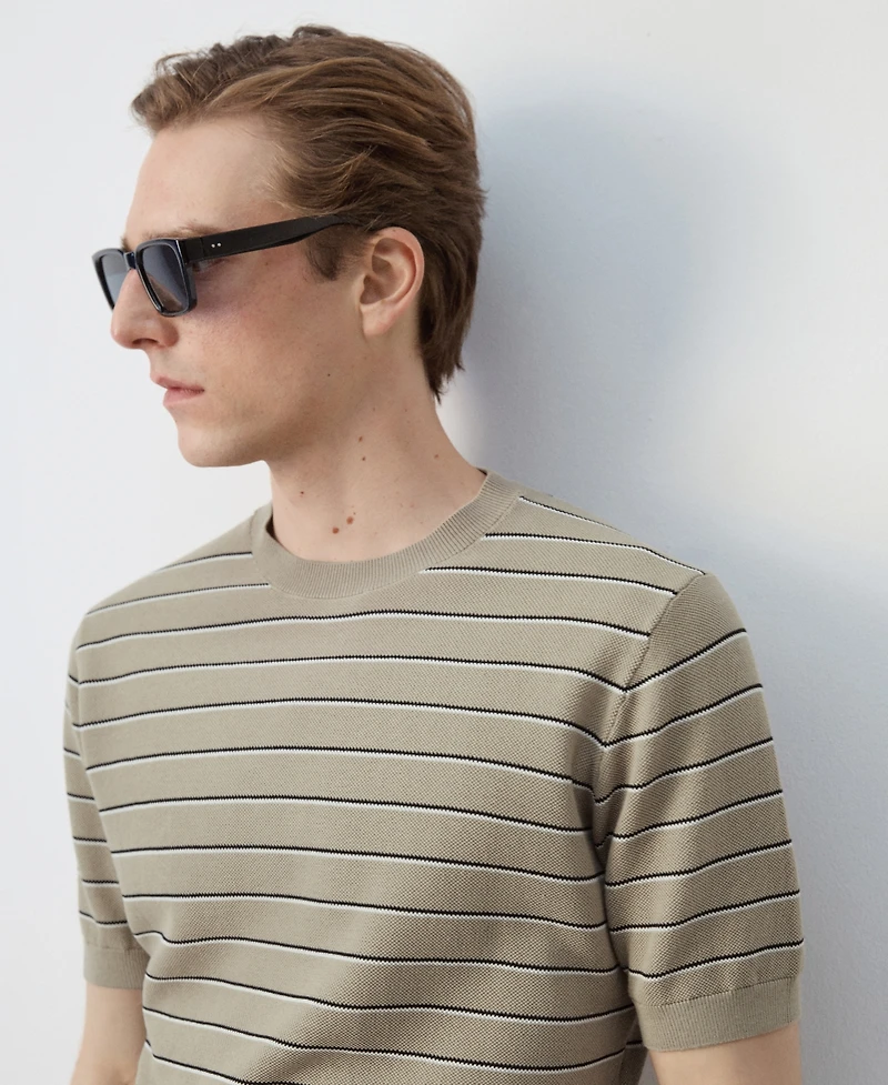 Mango Men's Striped Knit Cotton T-Shirt