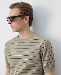 Mango Men's Striped Knit Cotton T-Shirt