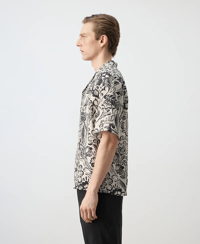 Mango Men's Bowling Collar Printed Flowing Shirt