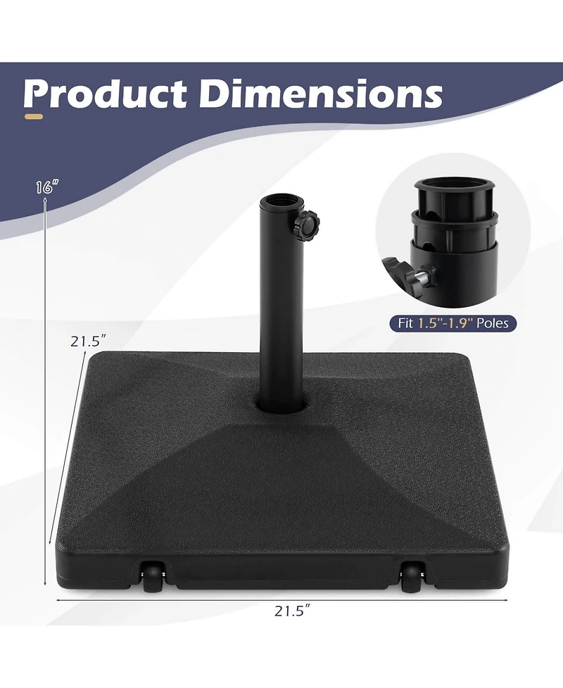 Costway Fillable Umbrella Base 90 Lbs Heavy Duty with 2 Wheels, Water/Sand Filled