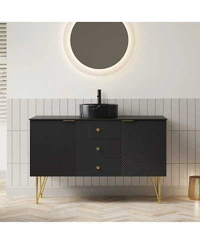 Sillysis 48 Inch Freestanding Bathroom Vanity with Sink, Sintered Stone Top, 3 Drawers and 2 Doors Storage