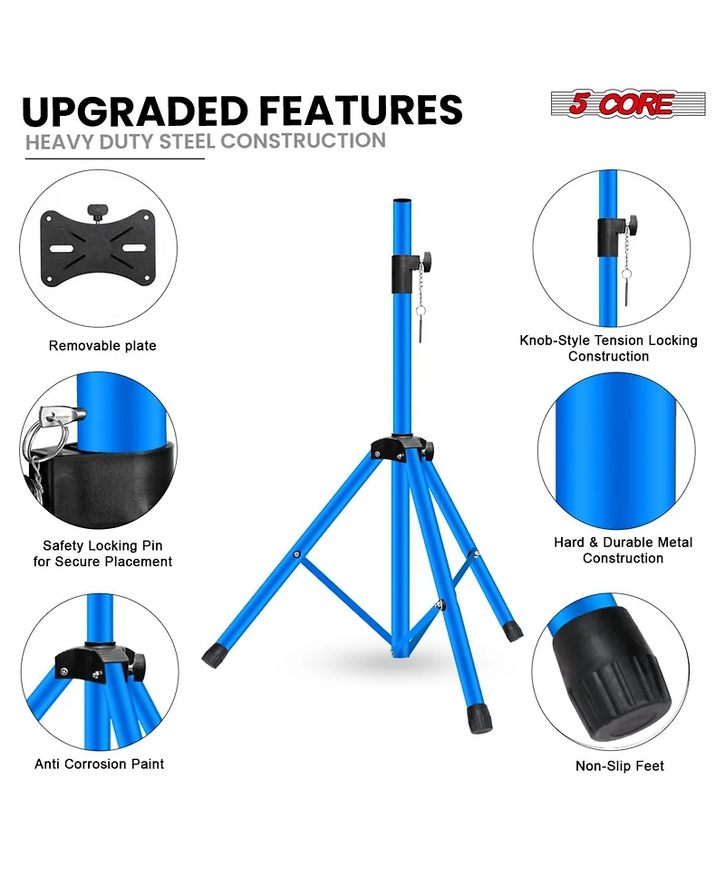 5 core Speaker Stands Pair Adjustable 54 Inch Tripod 132 lbs Capacity 35mm Mount for Dj Pa Use