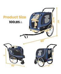 Aostirmotor 2-in-1 Bike Trailer and Pet Stroller for Dogs up to 100 lbs, Foldable Carrier Cart with Air-Filled Wheels