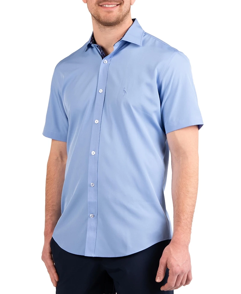Tailorbyrd Mens Solid Performance Short Sleeve Shirt with Printed Trim