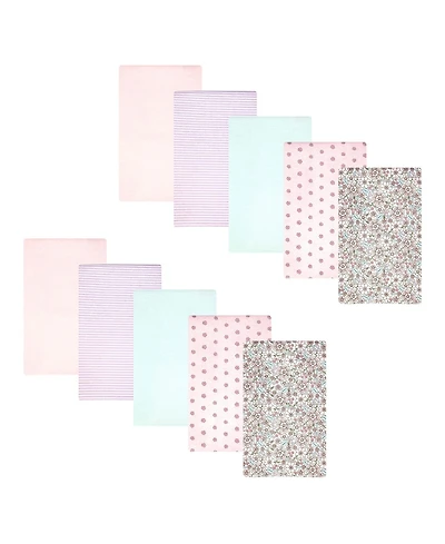Hudson Baby Girl Cotton Poly Flannel Burp Cloths 10-Pack, Outline Floral Soft Pink, One Size
