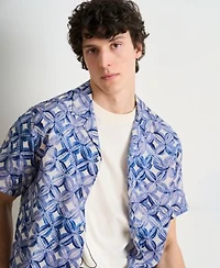 Scotch Soda Mens Tiles Flower Blue Matching Set Paired With Short Sleeve Dove Face Graphic T Shirt