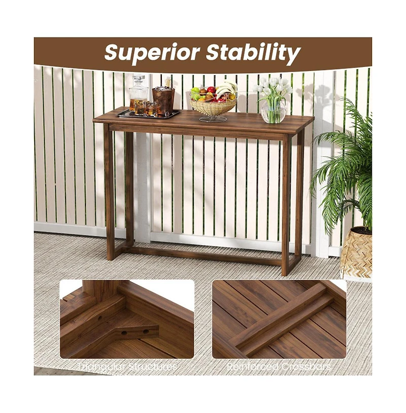Boyel Living 59 Inch Outdoor Bar Table with Slatted Top