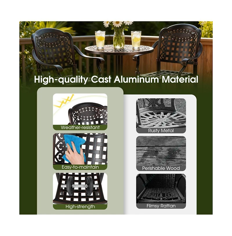Boyel Living Set of 2 Outdoor Bar Stool 25.5 Inch Counter Height Cast Aluminum Bar Chairs-Copper