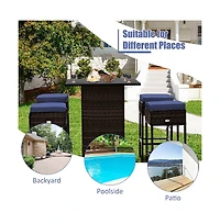 Boyel Living 5 Pieces Patio Rattan Bar Table Stool Set Hidden Storage Shelf Cushioned