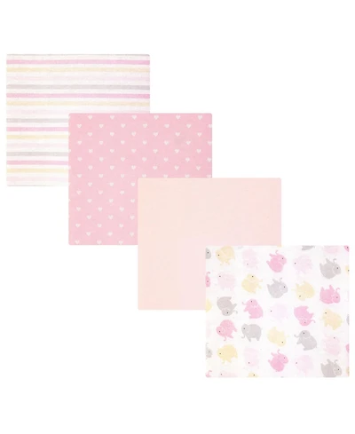 Hudson Baby Girl Cotton Poly Flannel Receiving Blankets, Multi Color Girl Elephant, One Size
