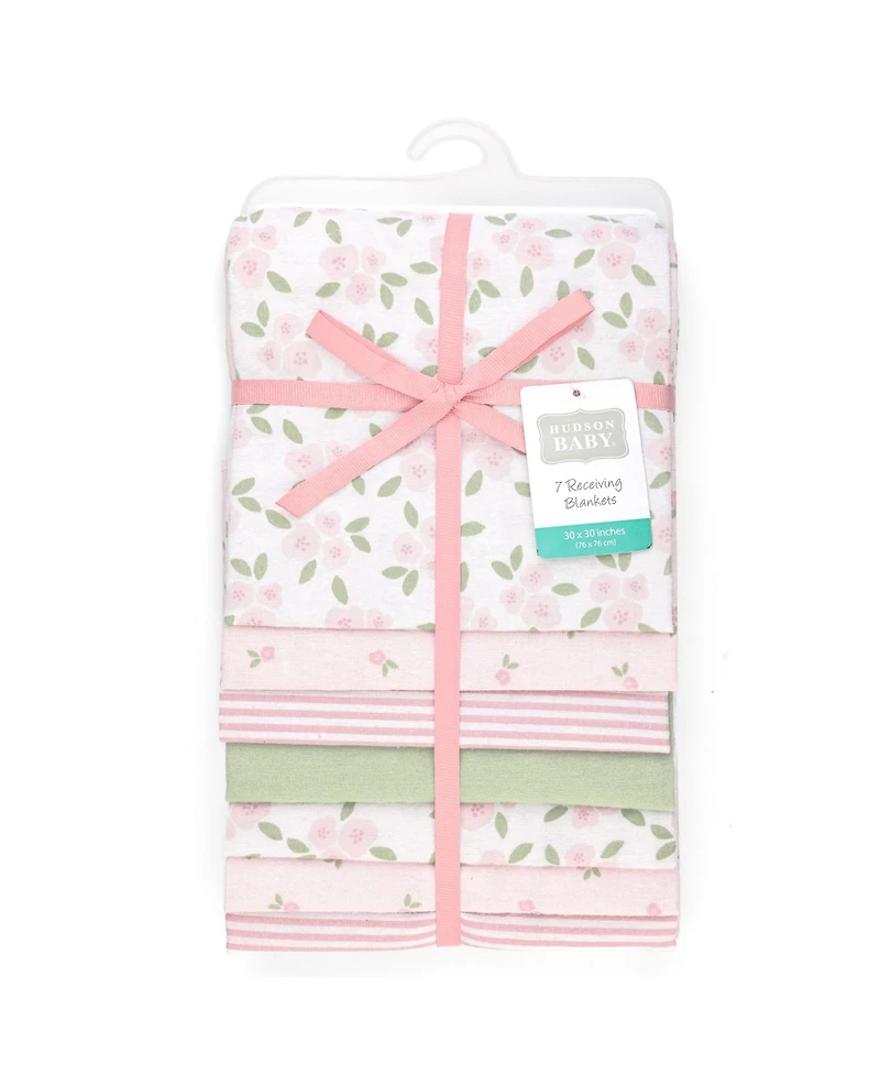 Hudson Baby Girl Cotton Poly Flannel Receiving Blankets Bundle 7-Pack, Sweet Little Floral, One Size