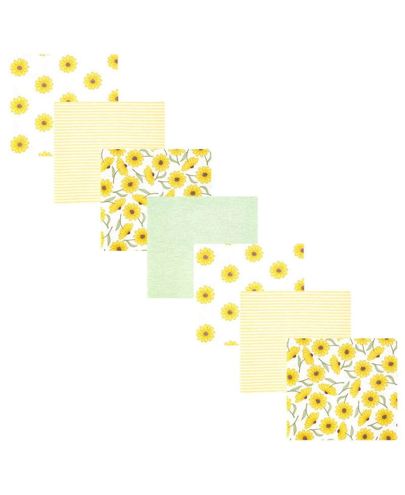 Hudson Baby Girl Cotton Poly Flannel Receiving Blankets Bundle, Yellow Daisy, One Size