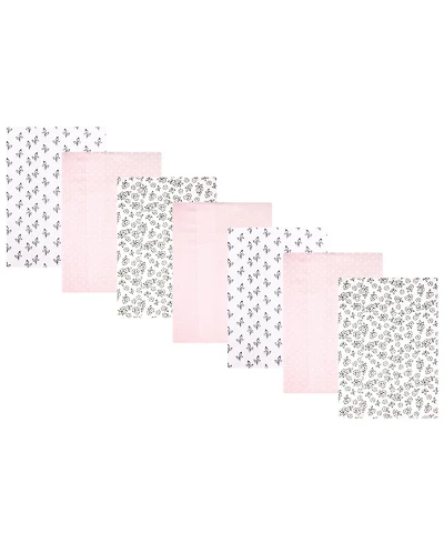 Hudson Baby Girl Cotton Poly Flannel Burp Cloths -Pack, Pink Primrose