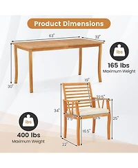 Sugift 7-Piece Acacia Wood Patio Dining Set with Padded Cushions