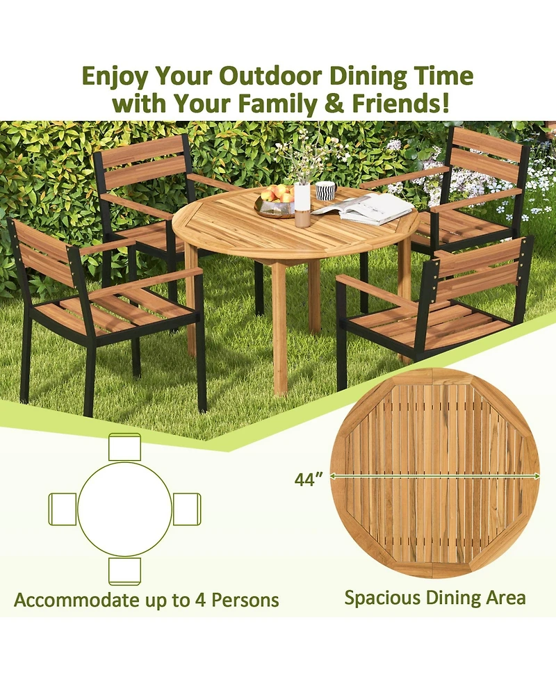 Sugift 5-Piece Acacia Wood Round Patio Dining Set with Cushions