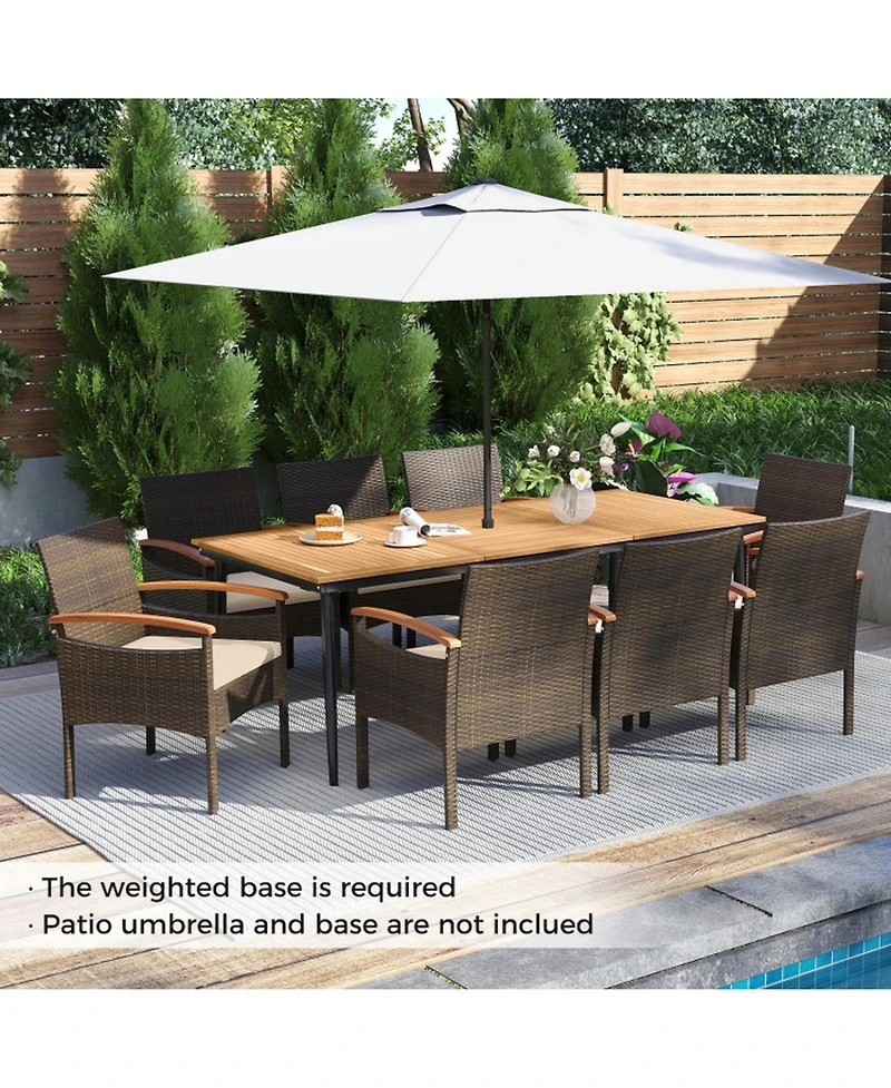 Sugift 9-Piece Pe Wicker Dining Set with Cushions and Umbrella Hole