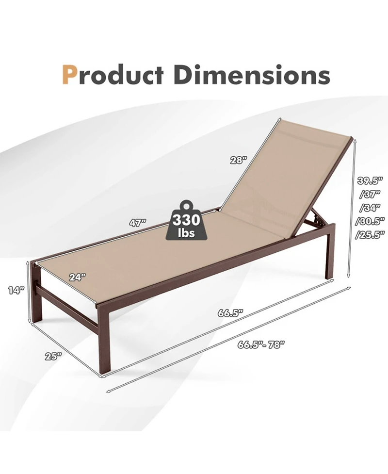 Clihome 6-Position Chaise Lounge Chairs with Rustproof Aluminium Frame