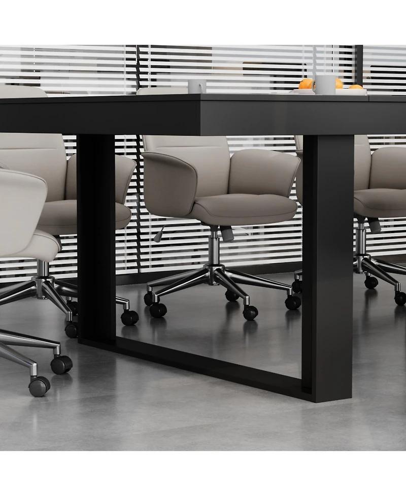 Homsee Retangular Wood Grain Wooden Dining Table with Wooden Frame