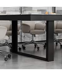 Homsee Retangular Wood Grain Wooden Dining Table with Wooden Frame