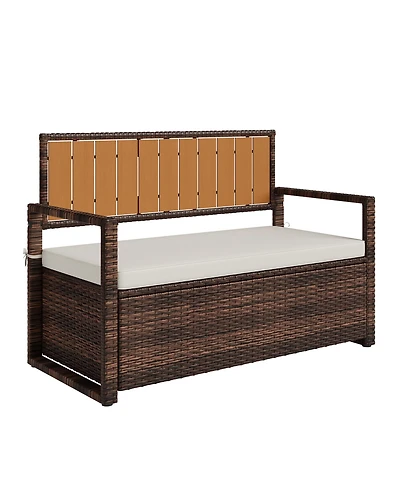 gaomon Home Wicker Storage Bench, Rattan Patio Chest with Cushion Seat and Hidden Compartment