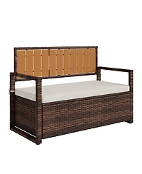 gaomon Home Wicker Storage Bench, Rattan Patio Chest with Cushion Seat and Hidden Compartment