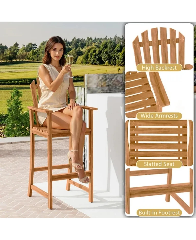 Yiortwo Tall Adirondack Bar Chair, Acacia Wood Outdoor Chair with Footrest