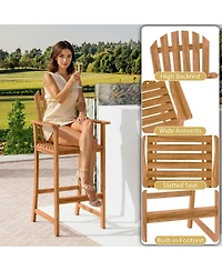 Yiortwo Tall Adirondack Bar Chair, Acacia Wood Outdoor Chair with Footrest