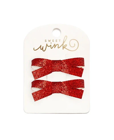 Sweet Wink Little and Big Girls Red Glitter Bow Clip Set