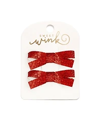 Sweet Wink Little and Big Girls Red Glitter Bow Clip Set