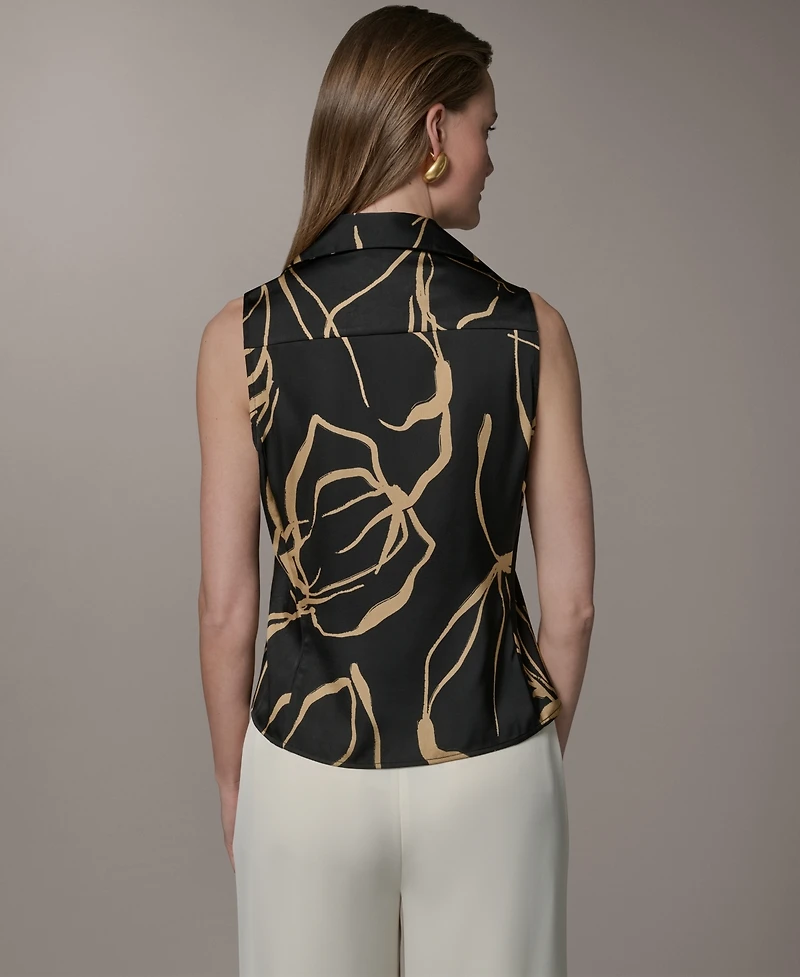 Donna Karan New York Petite Collared Neck Printed Top