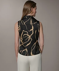 Donna Karan New York Petite Collared Neck Printed Top