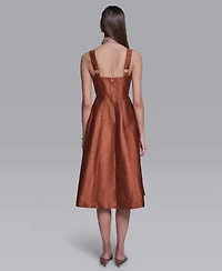 Halston Women's Sleeveless Detachable Scarf Detail Midi Dress