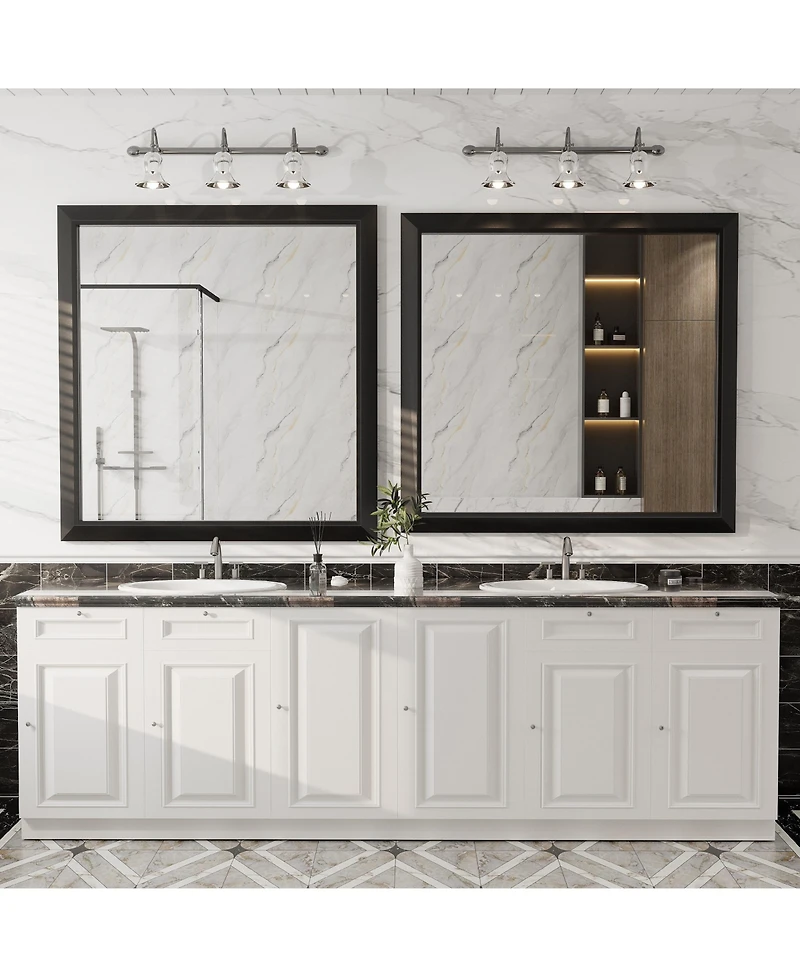 Apmir 38" x 40" Inch Thick Metal Framed Wall Mirrors for Bedroom