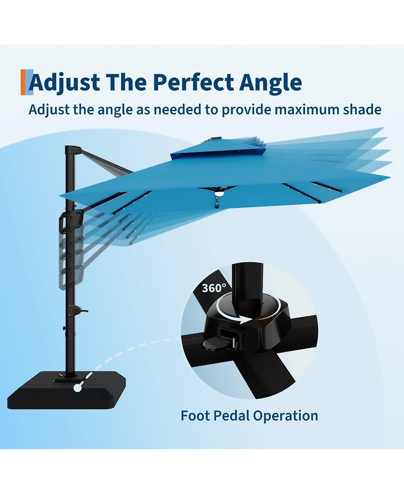 gaomon 10 ft 360degree(s) Rotation Solar Lights Cantilever Patio Umbrella with Base Included for Backyard