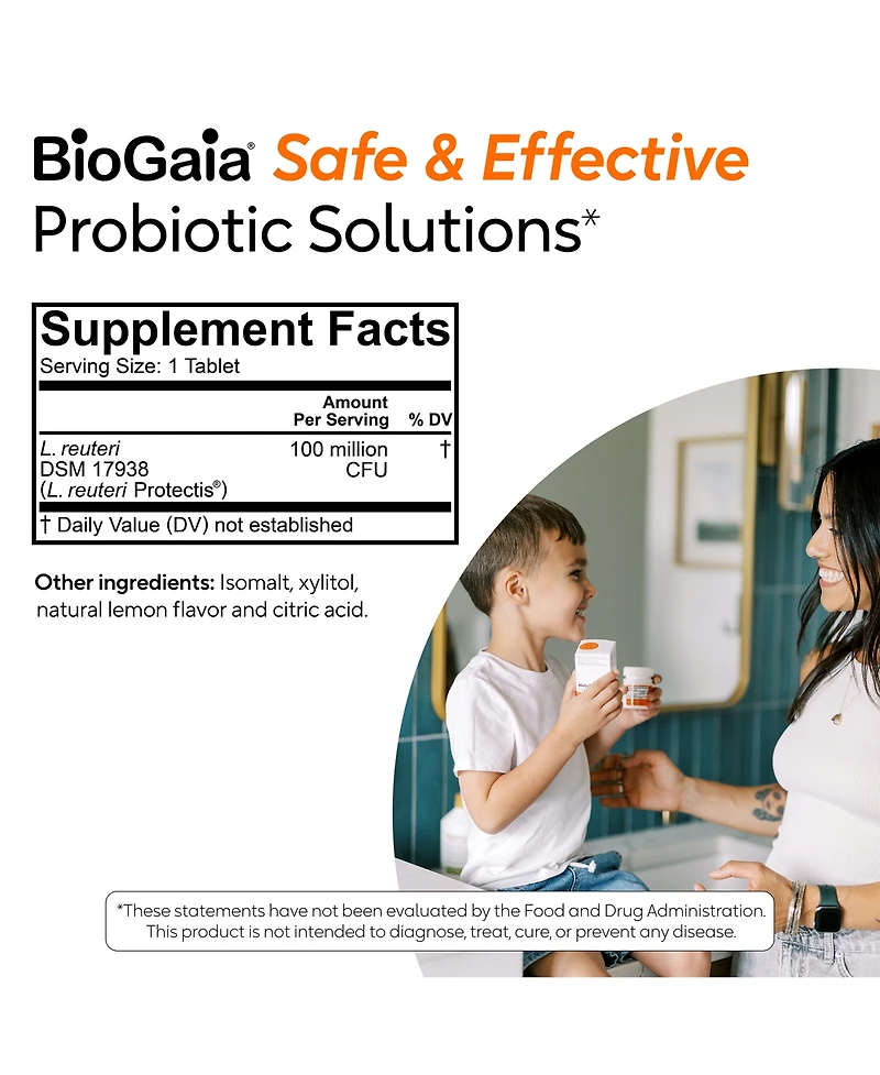 BioGaia Kids Probiotic Chewables for Digestive Support, Promote Regularity and Ease Tummy Troubles, Ages 3+, Allergen Free, 30 Count