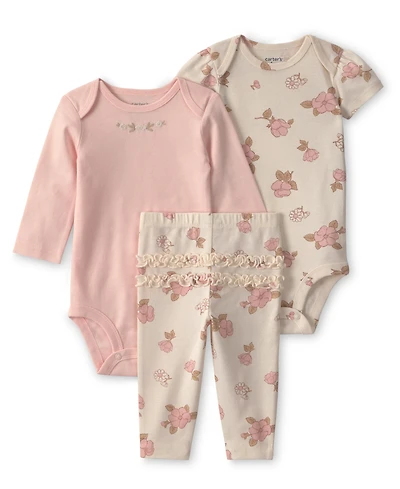 Carter's Baby Girl's Flowers Bodysuit & Pant 3-Piece Set