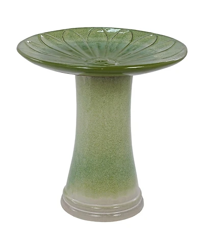 Clihome Handmade Gradient Glaze Ceramic Bird Bath, 16.93 inch Diameter 18.11 inch Height, Outdoor Garden for Birds Bathing & Feeding