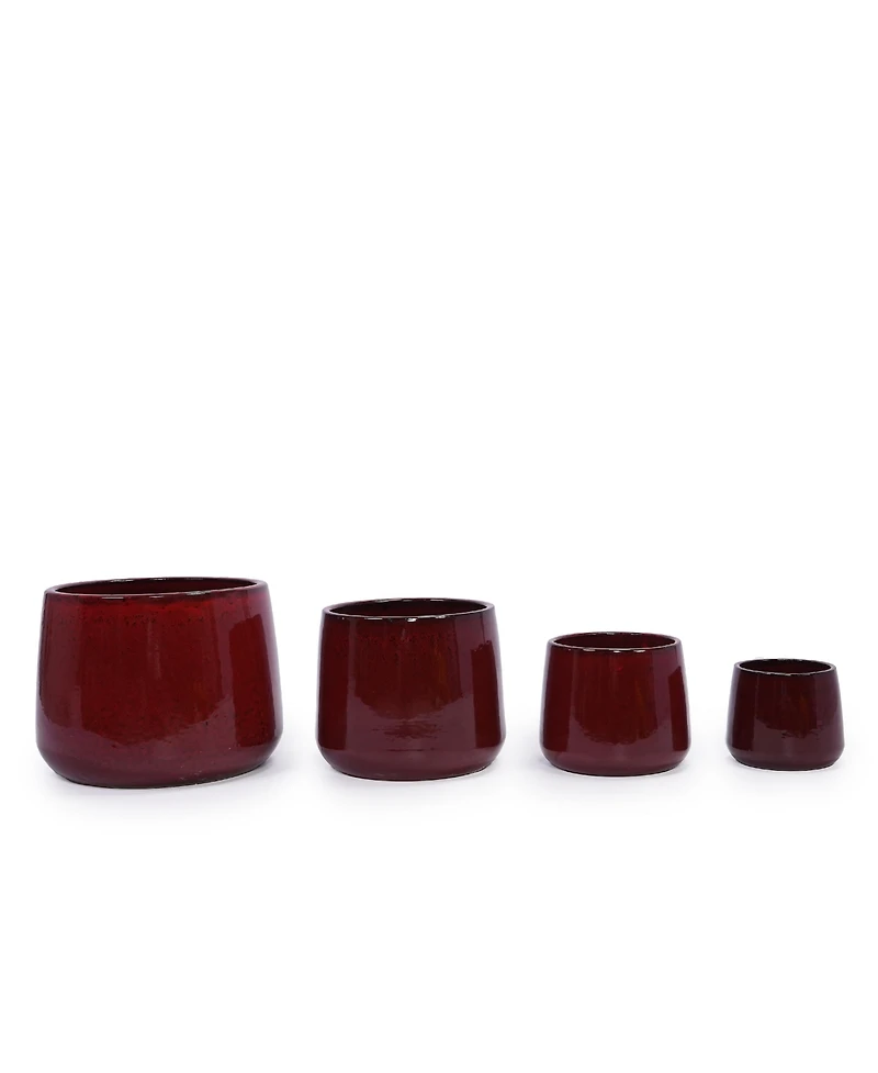 Clihome Handmade Ceramic Flower Pot Set of 4, 7/9/11/14 Inch Diameter, Deep Speckled Glaze for All Flowers, Indoor/Outdoor Use on Windowsill