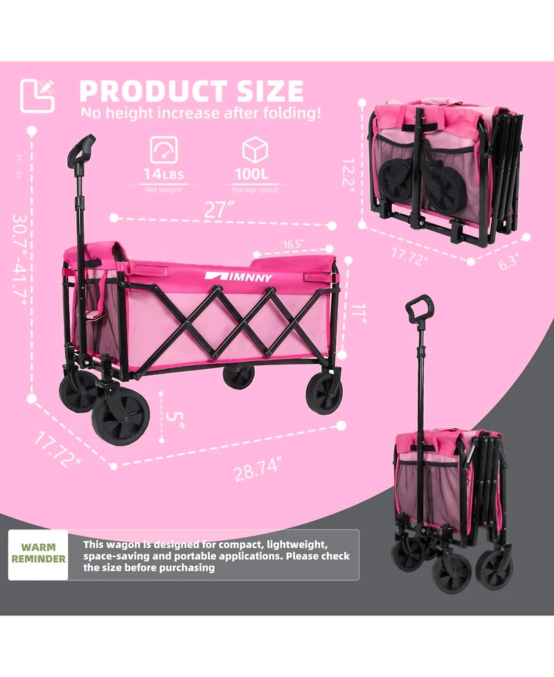 ECHTPeak Lightweight Folding Wagon, with Cup Holders, Portable Grocery Cart, 360lbs Capacity, for Sporting Events, Garden, Shopping
