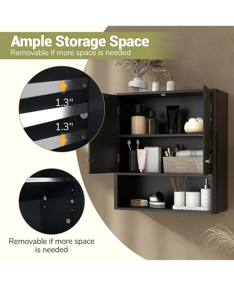 Gymax Bathroom Wall Cabinet w/Fluted Doors Adjustable Shelf Open Storage Cube Beige
