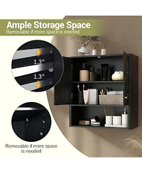 Gymax Bathroom Wall Cabinet w/Fluted Doors Adjustable Shelf Open Storage Cube Beige