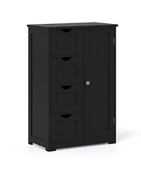 Gymax Bathroom Cabinet Floor Standing Storage Cabinet w/ 4 Drawers 1 Enclosed Cabinet