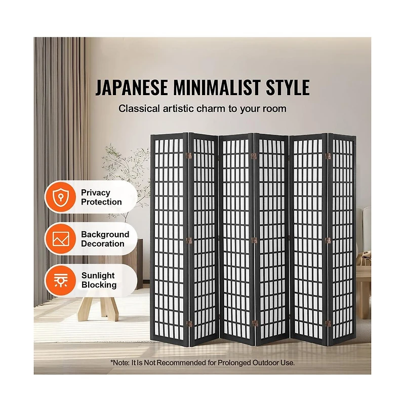 Sugift Room Divider 6 Panel Japanese Room Divider Folding Privacy Screen Indoor