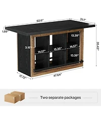 Tribesigns Kitchen Island with Storage, Farmhouse Table 6-Cubby Open Shelves and Metal Foot Rail