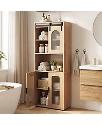 Gymax 59'' Farmhouse Bathroom Floor Cabinet w/Sliding Barn Door and Shelves for Kitchen