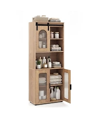 Gymax 59'' Farmhouse Bathroom Floor Cabinet w/Sliding Barn Door and Shelves for Kitchen